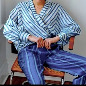 Free People Bow Arrow Tie Front Kimono Blue